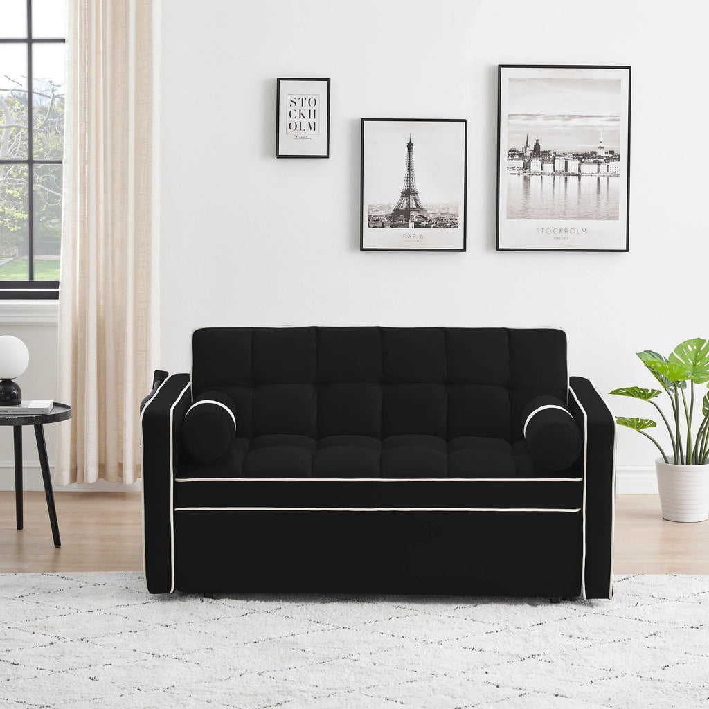 Divano letto trasformabile a 2 posti in velluto da 140 cm con letto estraibile, reclinabile, tasche laterali e supporto per telefono