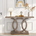 Consolle Vintage con Base Geometrica Tavolo da Ingresso in Legno