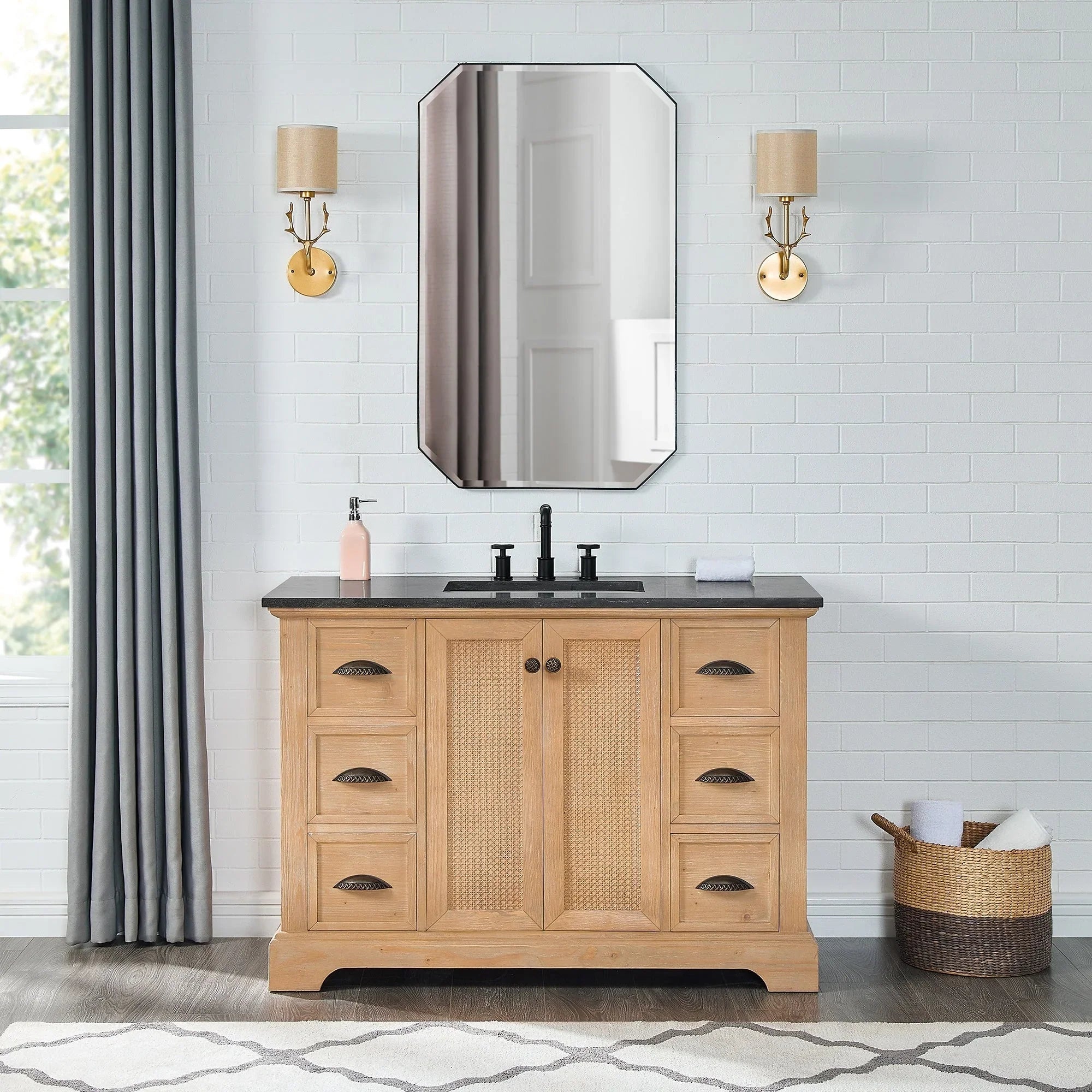 Hervas Bath Vanity with Natural Marble Top without Mirror