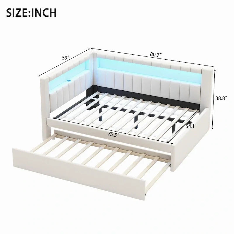 Letto imbottito a piattaforma con porte USB e illuminazione a LED - Struttura letto matrimoniale/singola con 2 cassetti portaoggetti - Camera da letto moderna
