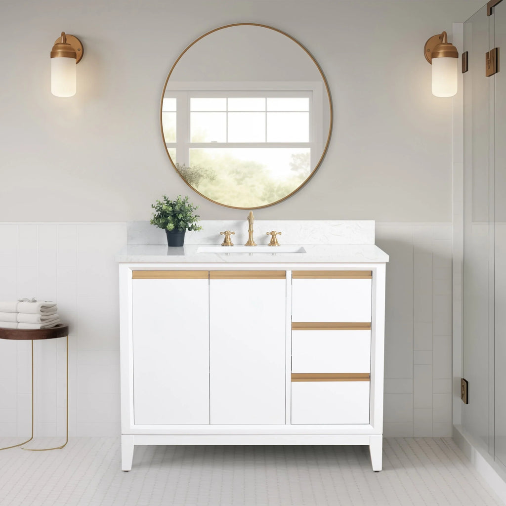 Mobile da Bagno Vanity Art con Lavabo in Ceramica e Top in Marmo Ricomposto