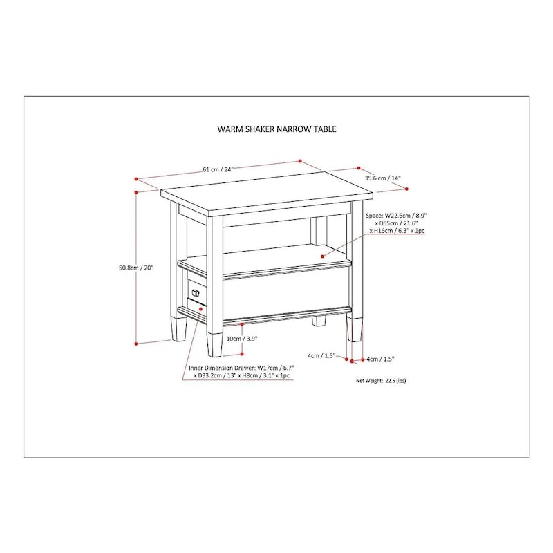 WYNDENHALL Norfolk TAVOLINO LATERALE STRETTO RETTANGOLARE TRADIZIONALE IN LEGNO MASSELLO, LARGHEZZA 14 POLLICI - 14 pollici di larghezza