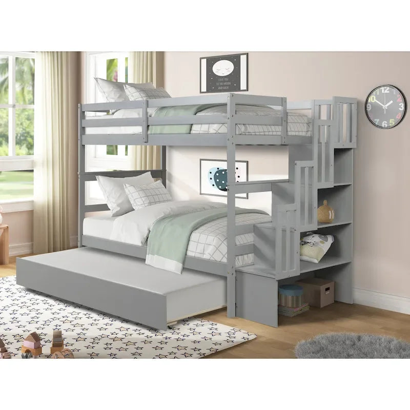 Letti a Castello Gemelli con Letto Estraibile e Scala con Contenitore Colore Grigio