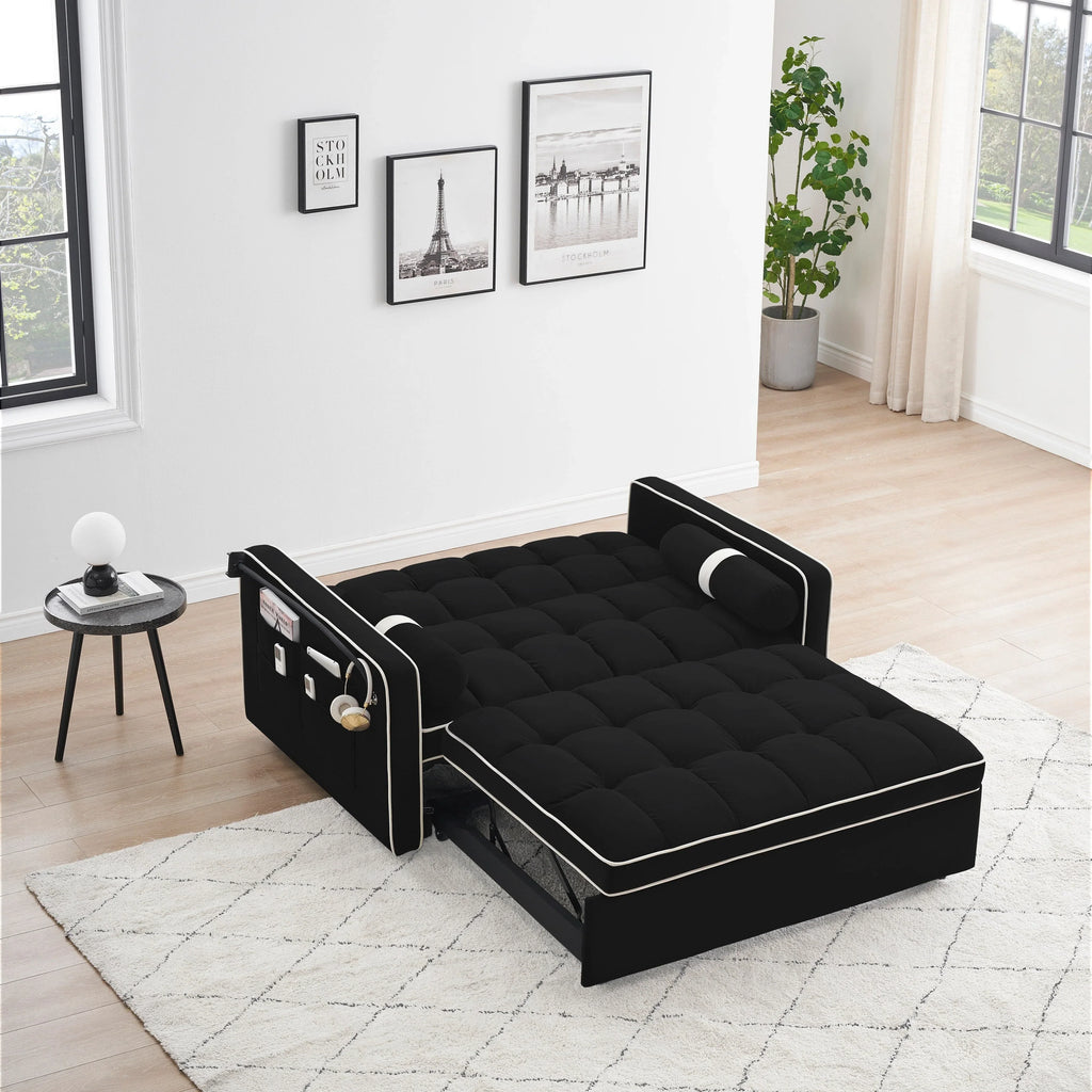 Divano letto trasformabile a 2 posti in velluto da 140 cm con letto estraibile, reclinabile, tasche laterali e supporto per telefono