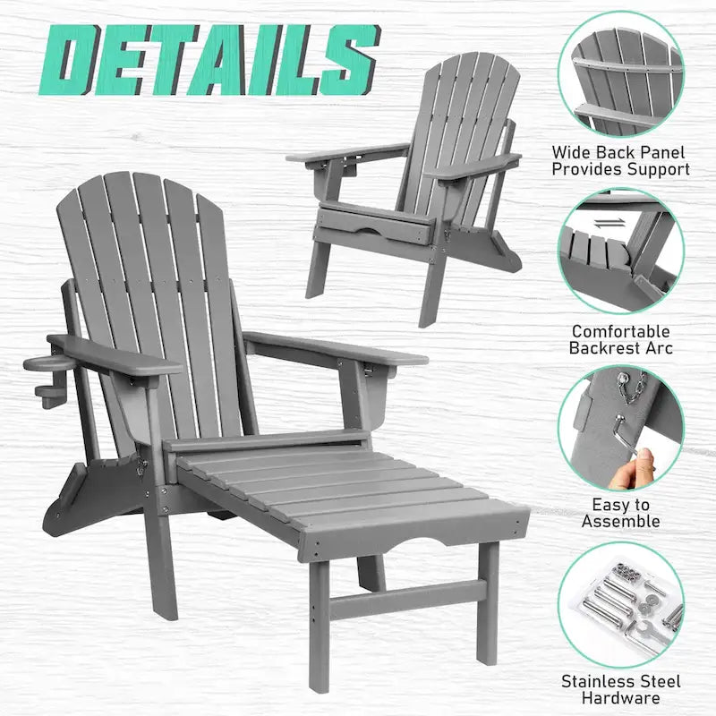 Sedia Adirondack Pieghevole e Regolabile Vrakae con Pouf