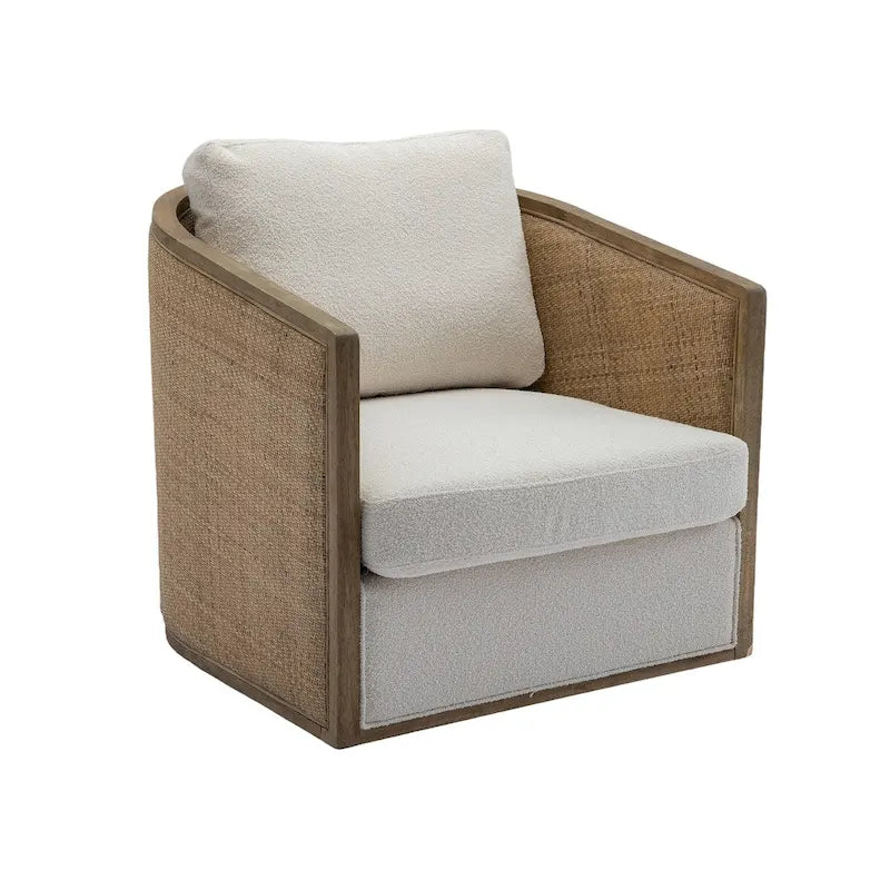 Poltrona a botte girevole, comoda poltrona rotonda d'accento, poltrona club a botte girevole a 360 gradi, poltrona relax con struttura in rattan intrecciato