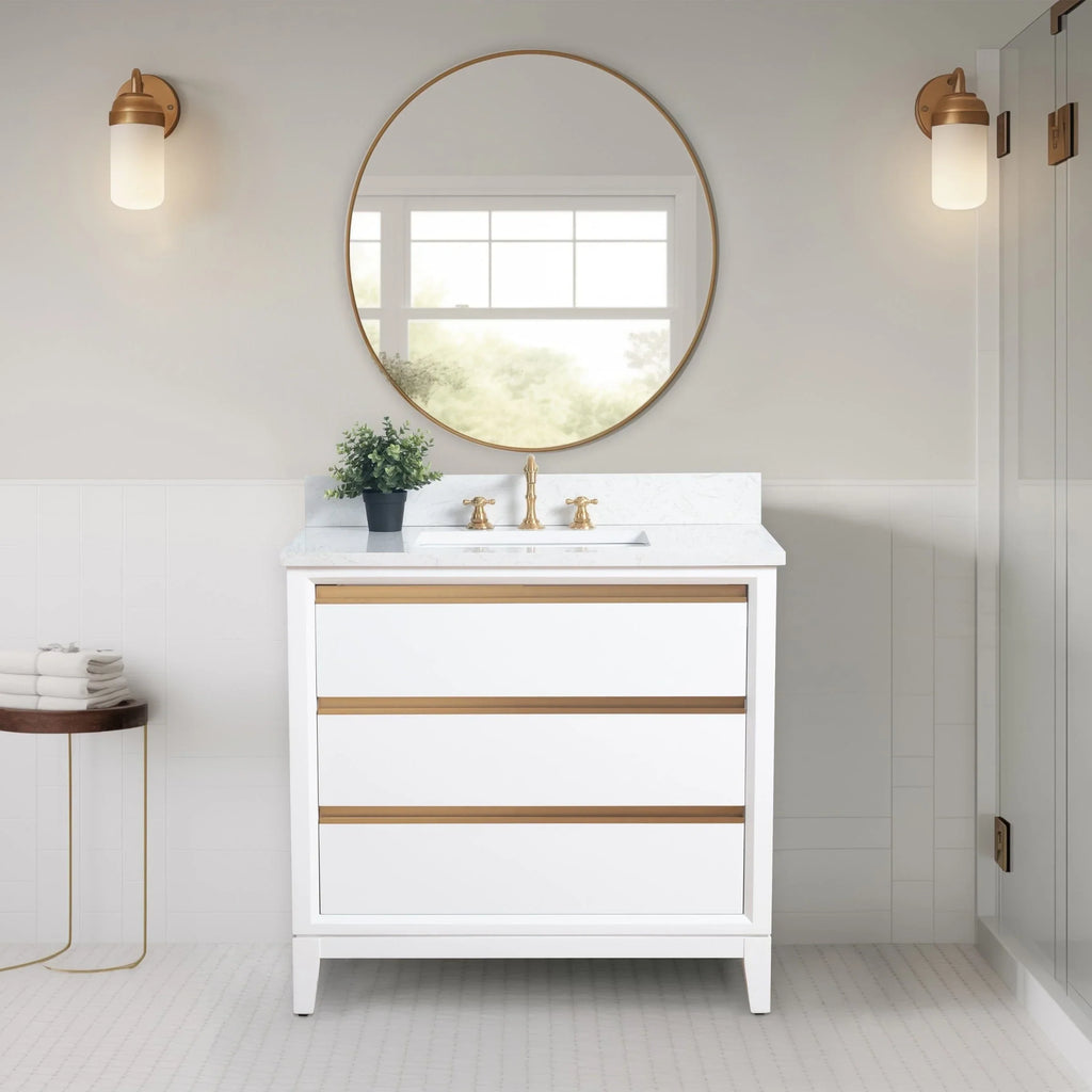 Mobile da Bagno Vanity Art con Lavabo in Ceramica e Top in Marmo Ricomposto