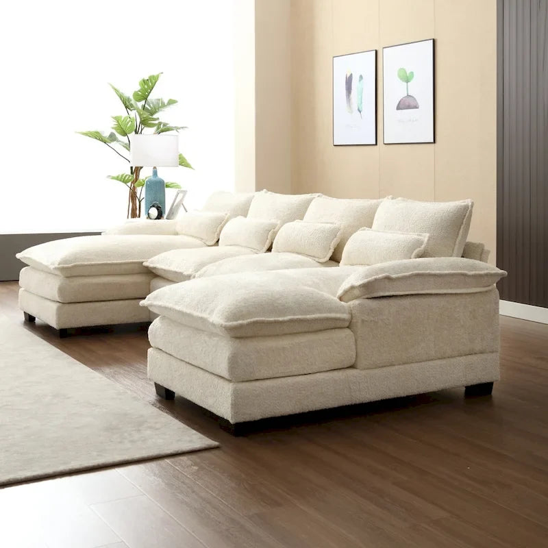 Divano componibile Cloud per soggiorno, divano a U moderno in ciniglia/bouclé, comodo divano letto modulare con doppia chaise longue