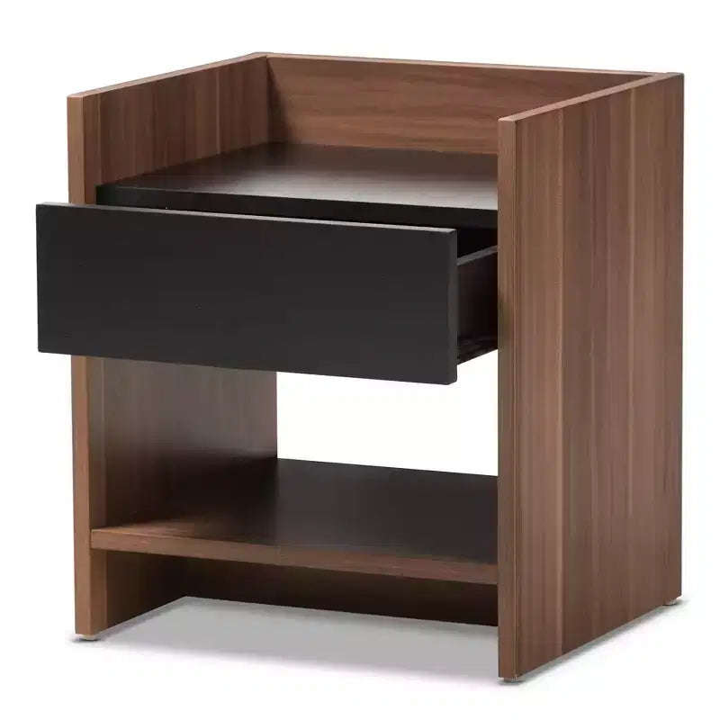 Vanda Comodino Moderno e Contemporaneo Bicolore con 1 Cassetto: Tavolino da Comodino, Ripiano Aperto - Baxton Studio
