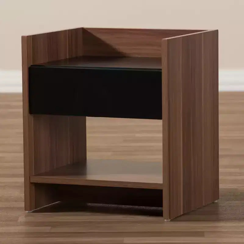 Vanda Comodino Moderno e Contemporaneo Bicolore con 1 Cassetto: Tavolino da Comodino, Ripiano Aperto - Baxton Studio