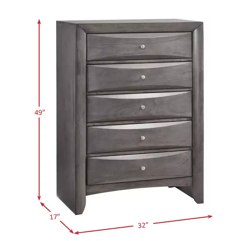 Cassettiera Madison Grigio - Picket House Furnishings: Contenitore verticale a 5 cassetti, Organizzatore per camera da letto