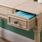 Cyndi Set Toeletta Tradizionale in Legno Lavato con Sgabello e Contenitore, Sedile Imbottito Beige - Linon