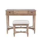 Cyndi Set Toeletta Tradizionale in Legno Lavato con Sgabello e Contenitore, Sedile Imbottito Beige - Linon