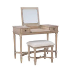 Cyndi Set Toeletta Tradizionale in Legno Lavato con Sgabello e Contenitore, Sedile Imbottito Beige - Linon