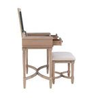 Cyndi Set Toeletta Tradizionale in Legno Lavato con Sgabello e Contenitore, Sedile Imbottito Beige - Linon