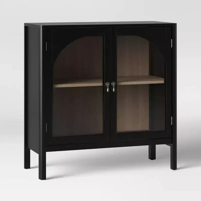 Mobile dispensa a 2 ante New Bedford nero - Threshold™: portaoggetti elegante, finitura in peltro, impiallacciatura in legno