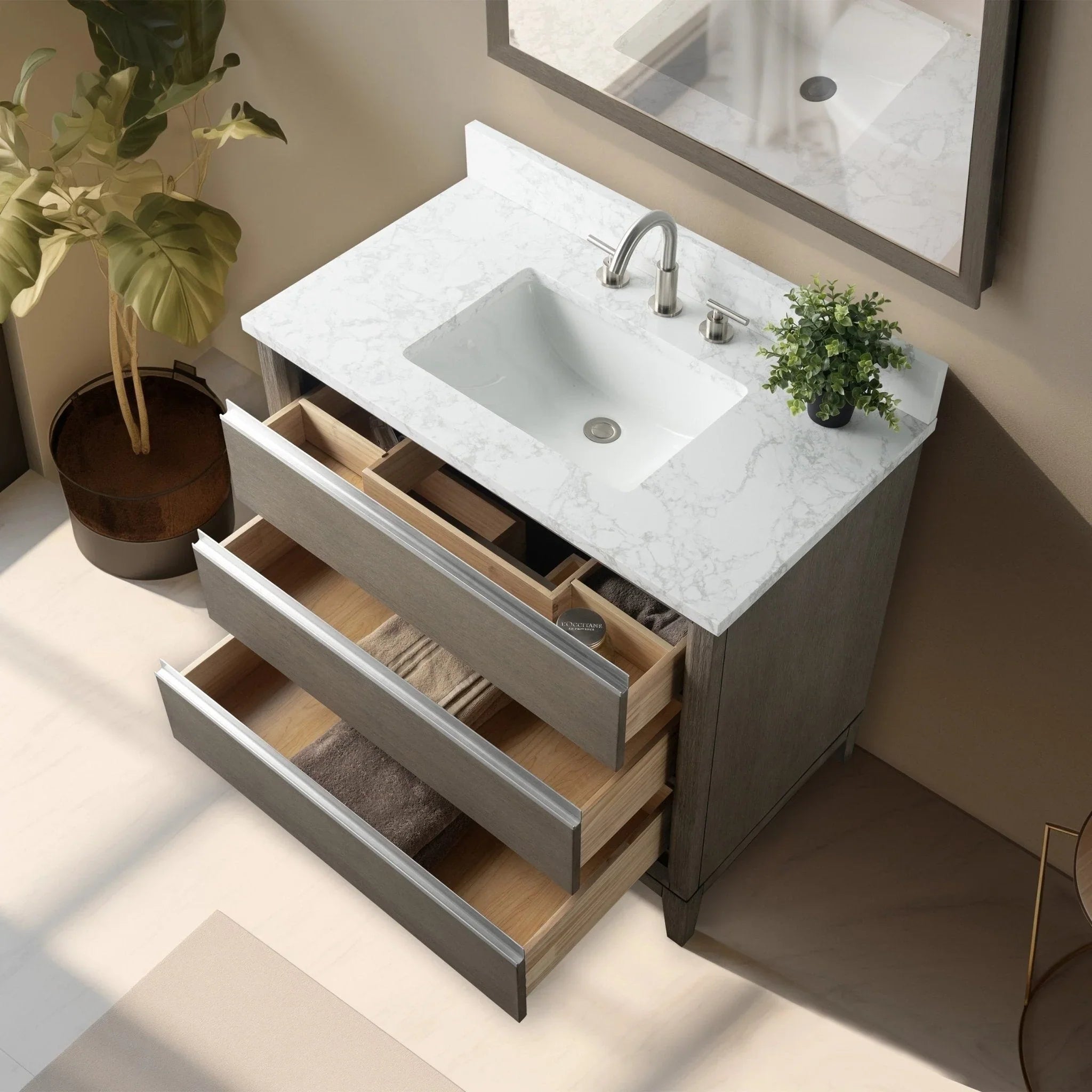 Mobile da Bagno Vanity Art con Lavabo in Ceramica e Top in Marmo Ricomposto