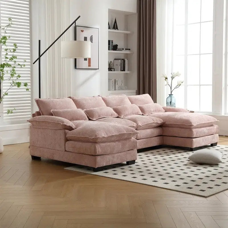 Divano componibile Cloud per soggiorno, divano a U moderno in ciniglia/bouclé, comodo divano letto modulare con doppia chaise longue
