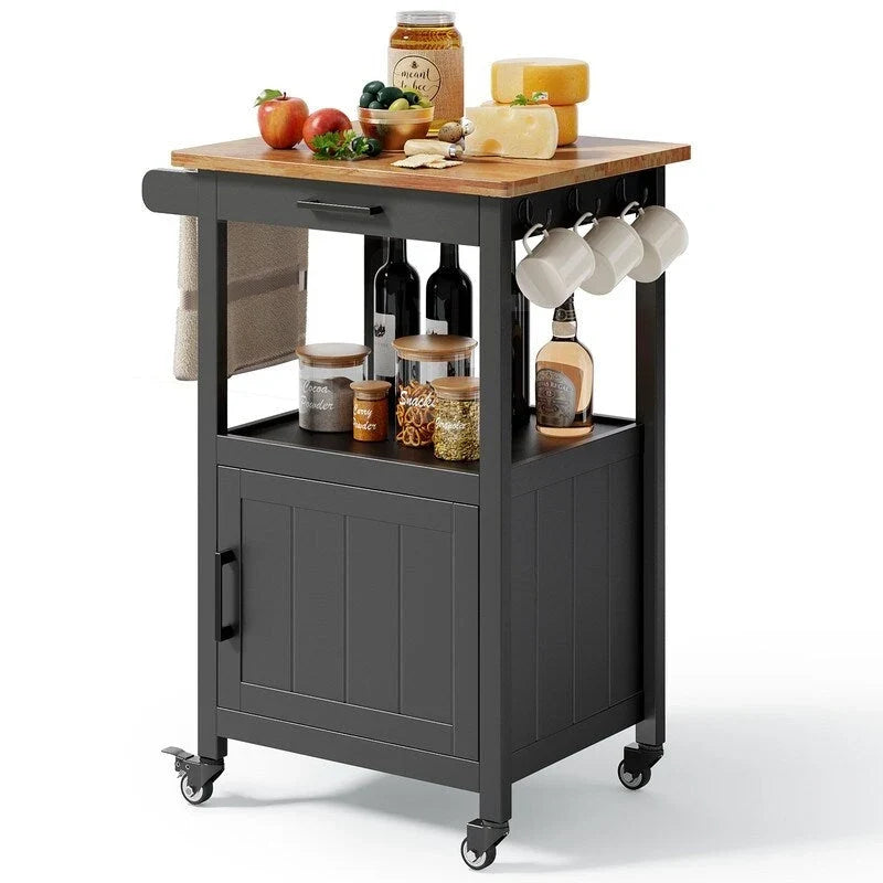 Carrello da Cucina in Legno con Cassetti