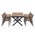 Set da pranzo all'aperto di 7 pezzi con tavolo allungabile e 6 sedie con braccioli