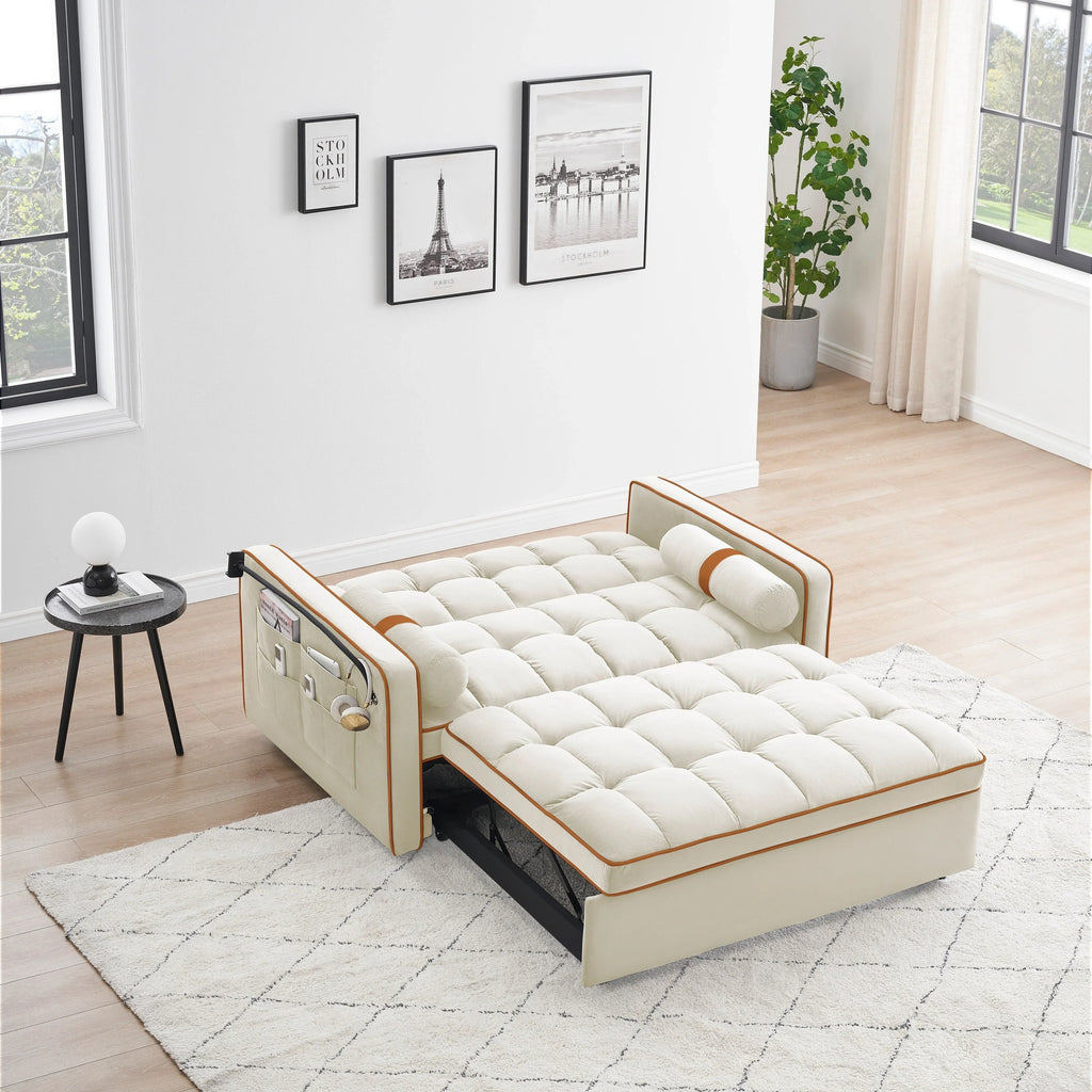 Divano letto trasformabile a 2 posti in velluto da 140 cm con letto estraibile, reclinabile, tasche laterali e supporto per telefono