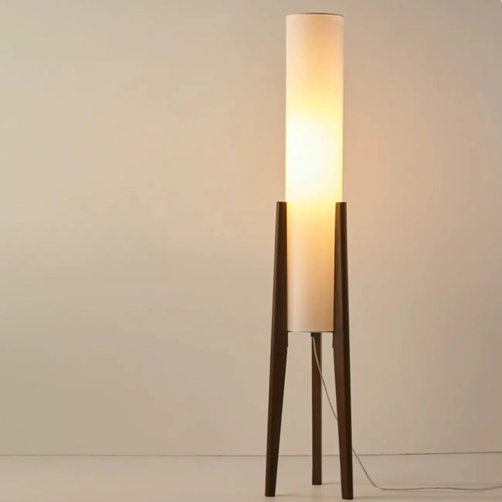 Lampade da terra a LED vintage in legno con paralume in tessuto