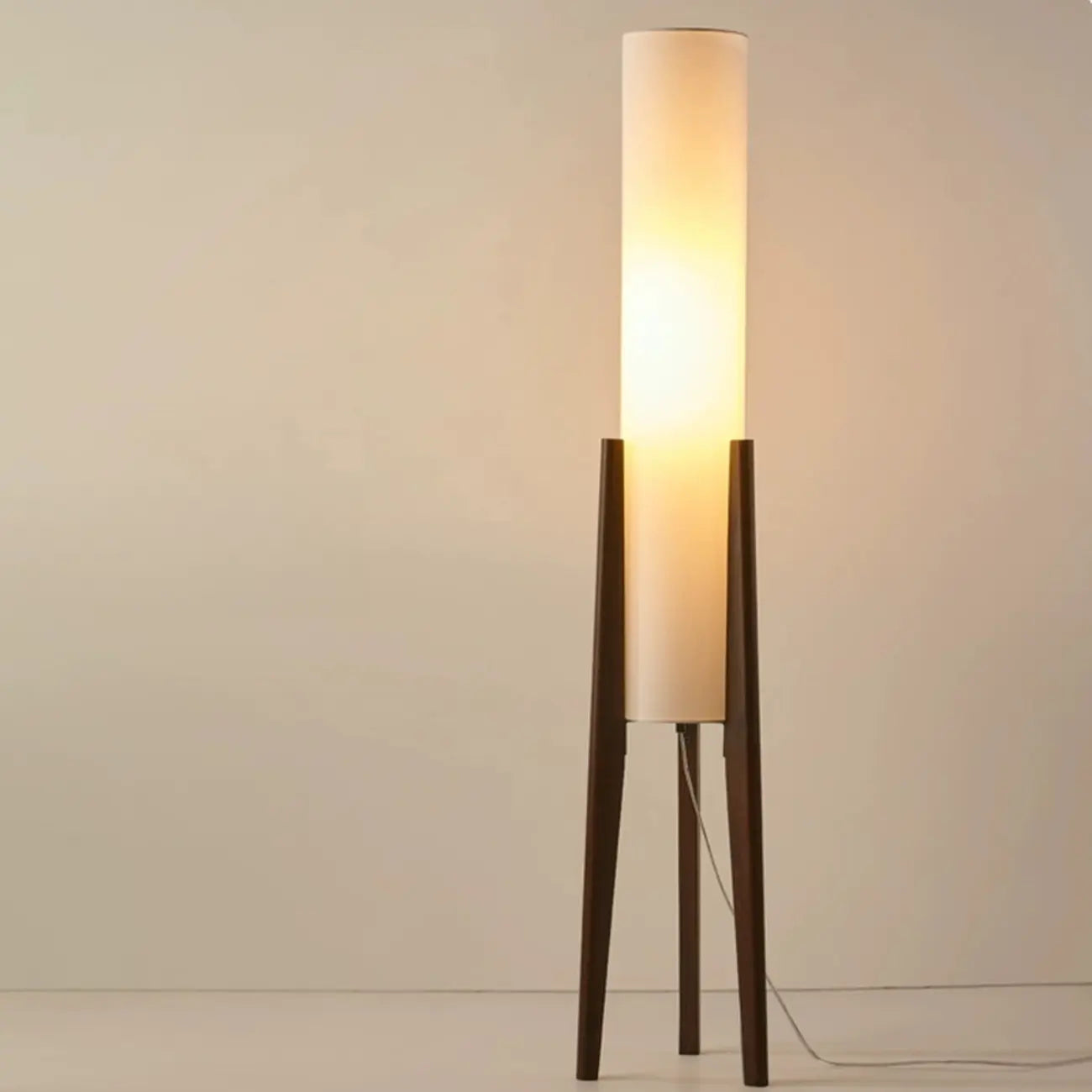 Lampade da terra a LED vintage in legno con paralume in tessuto
