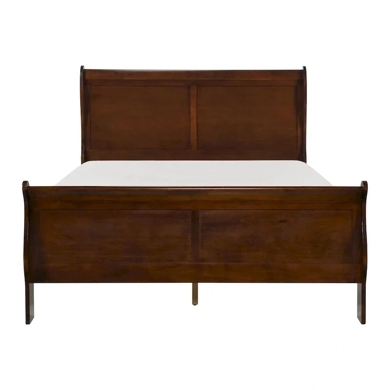 Letto tradizionale Queen a slitta, struttura in legno, finitura in ciliegio marrone intenso