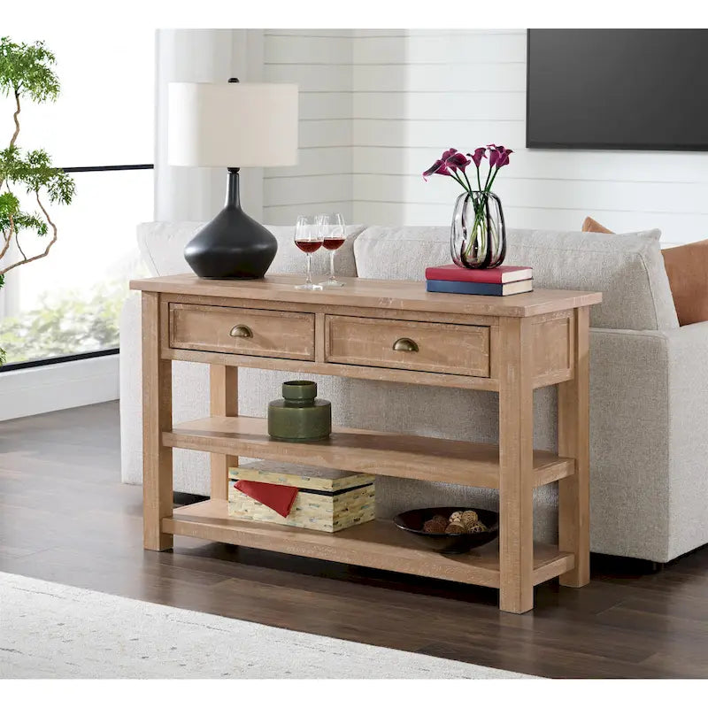 The Gray Barn Downington Consolle da Divano in Legno Massello a 2 Cassetti