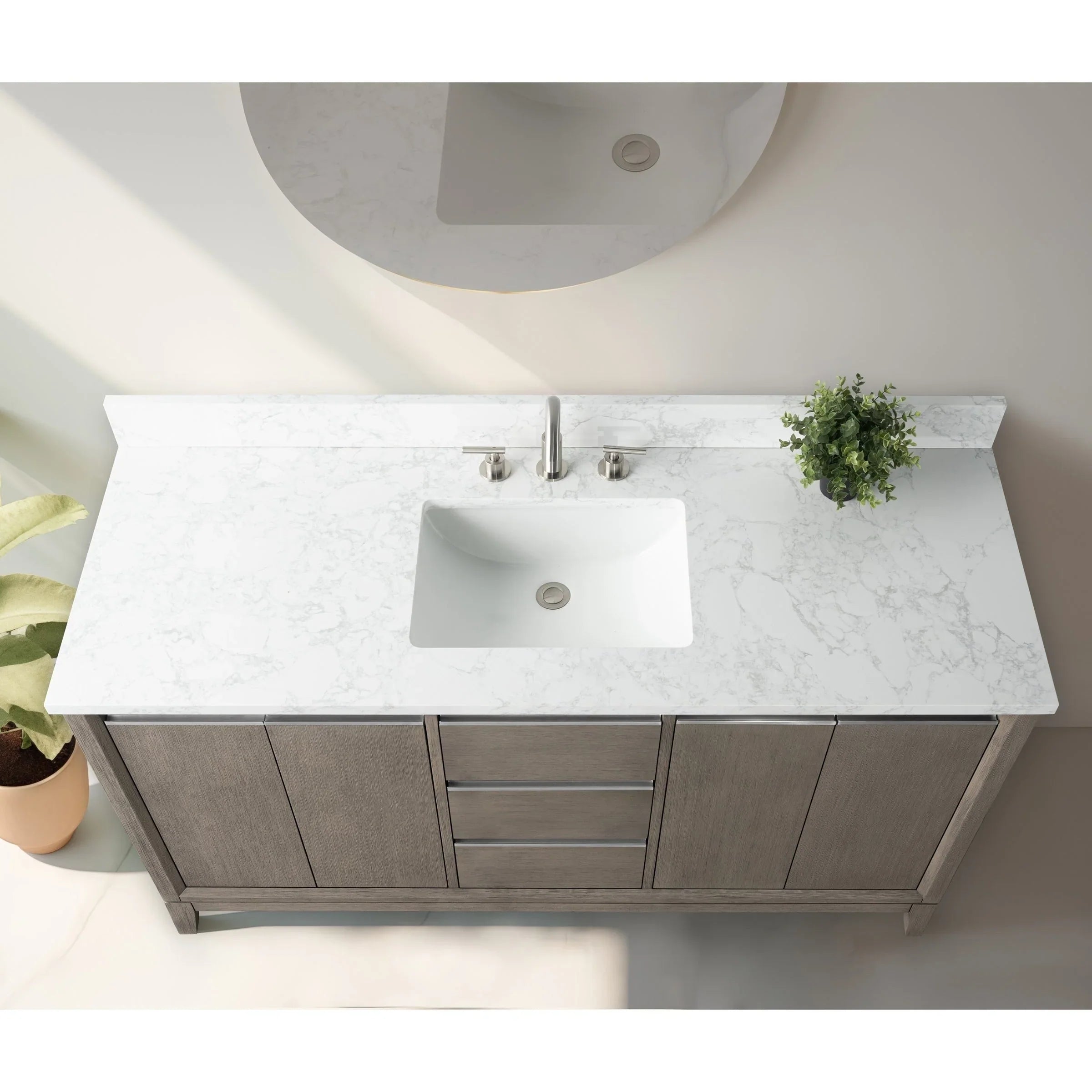 Mobile da Bagno Vanity Art con Lavabo in Ceramica e Top in Marmo Ricomposto