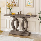 Consolle Vintage con Base Geometrica Tavolo da Ingresso in Legno