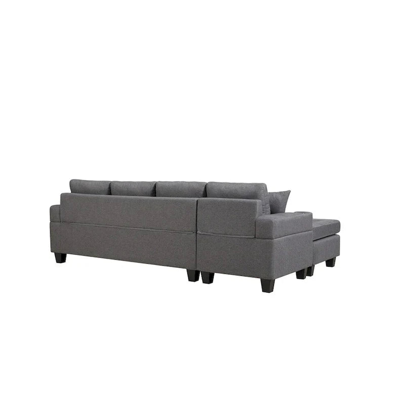 Divano componibile da soggiorno con chaise longue a L e portabicchieri