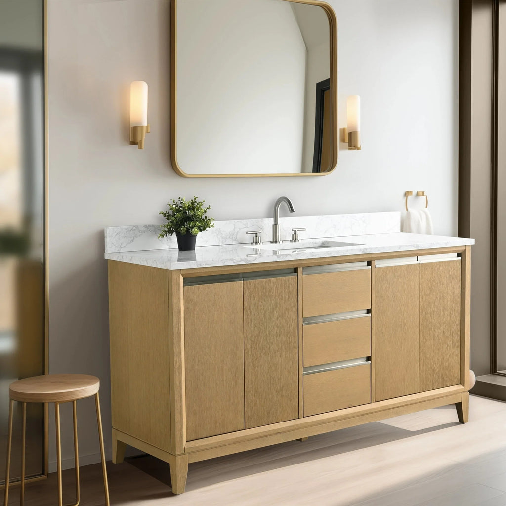 Mobile da Bagno Vanity Art con Lavabo in Ceramica e Top in Marmo Ricomposto