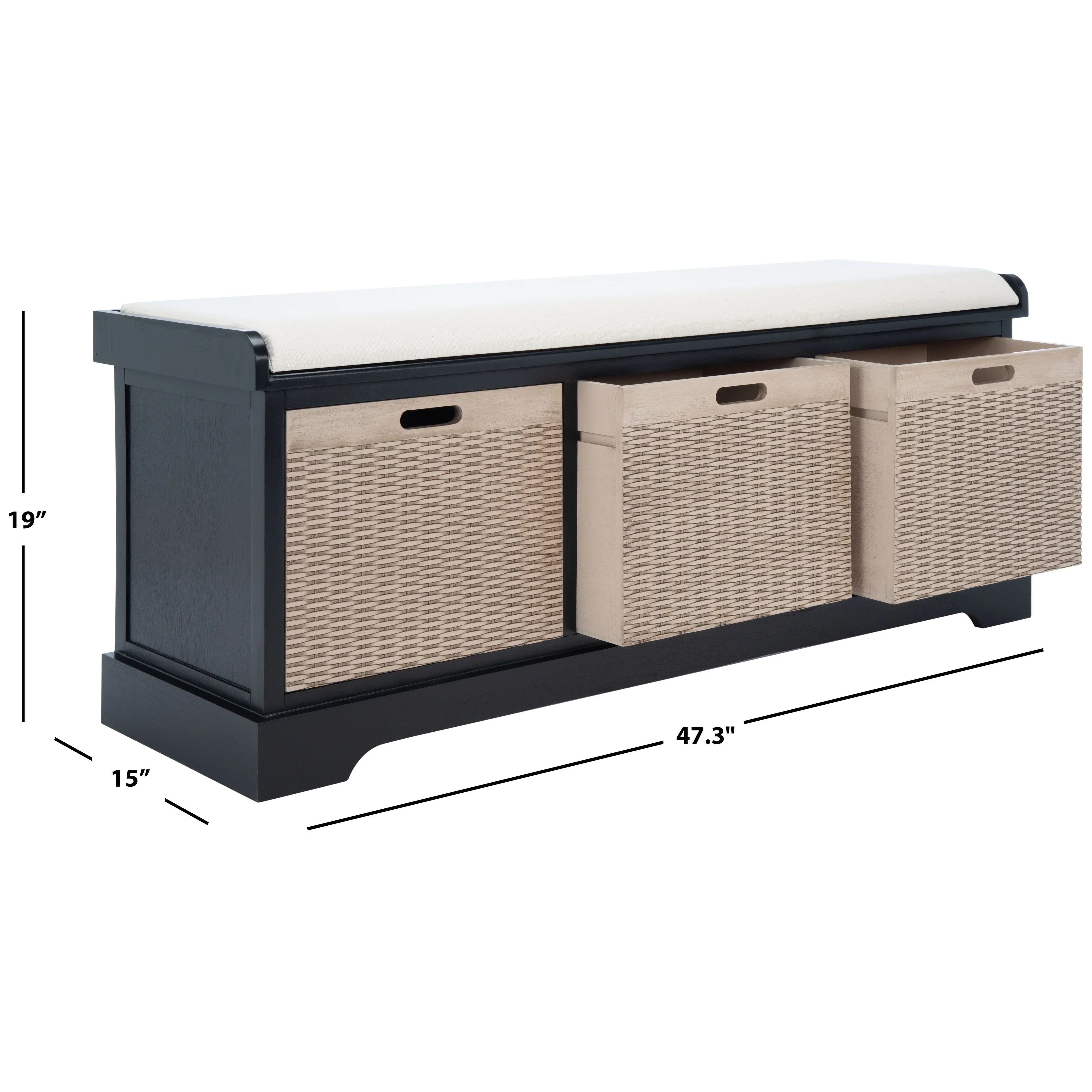 SAFAVIEH Fiorello Panca Contenitore a 3 Cassetti con Cuscino - 47,3 L x 15 P x 19 A - 47Lx15Px19A