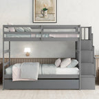 Letti a Castello Gemelli con Letto Estraibile e Scala con Contenitore Colore Grigio