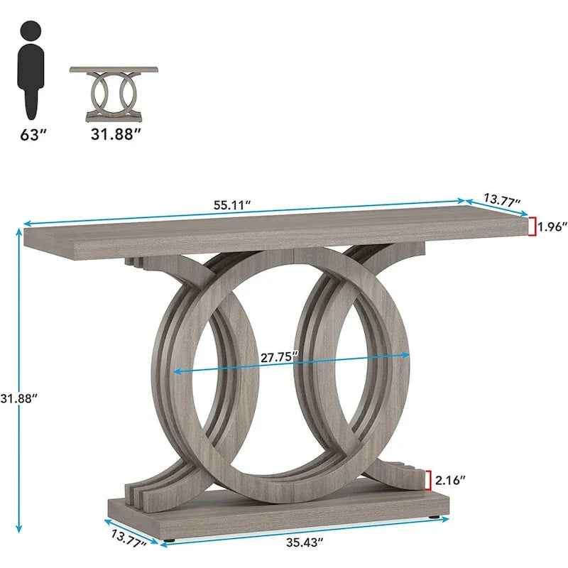Consolle Vintage con Base Geometrica Tavolo da Ingresso in Legno