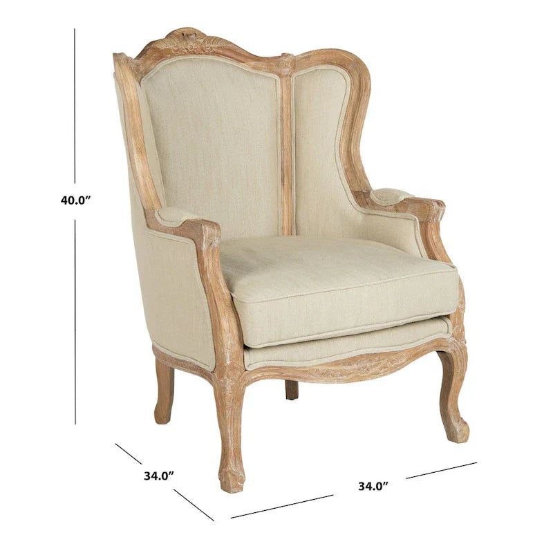 Kali Oak Natural Linen Wing Chair - 34Wx34Dx40H