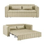 Divano letto moderno convertibile imbottito in velluto con braccioli arrotolati decorati con borchie in rame