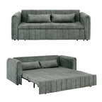 Divano letto moderno convertibile imbottito in velluto con braccioli arrotolati decorati con borchie in rame