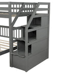 Letto a soppalco in legno per due persone con scale, sponde alte e scaletta