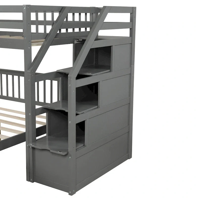 Letto a soppalco in legno per due persone con scale, sponde alte e scaletta