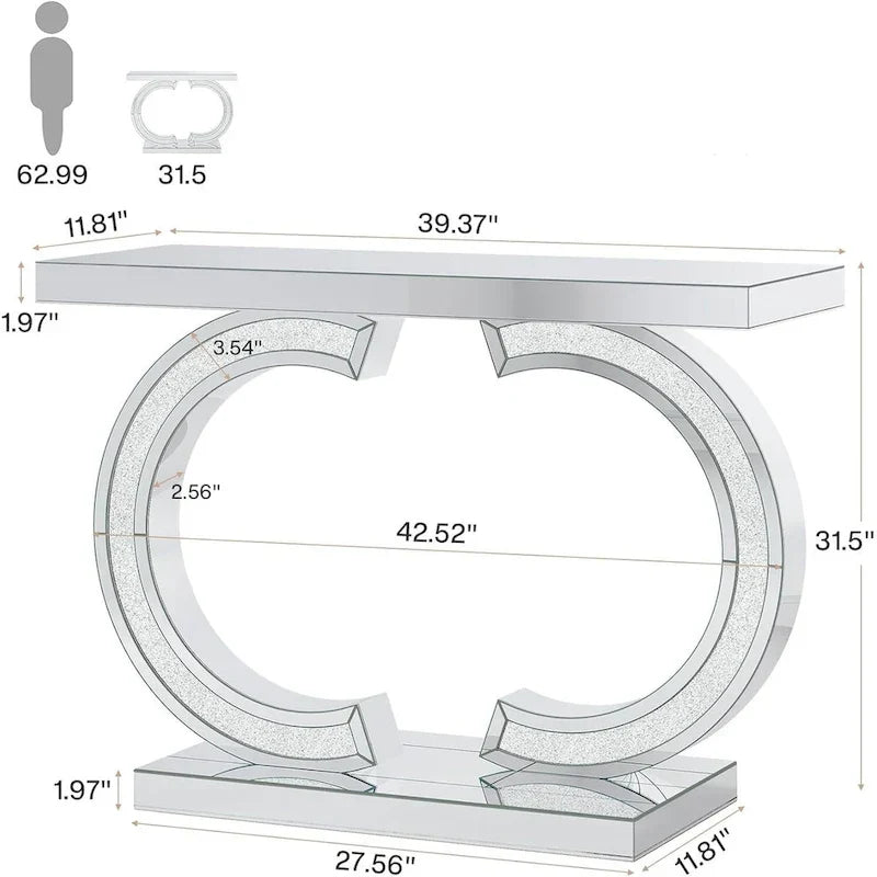 Console da Tavolo Argentata, Tavolino d'Ingresso con Specchio da 99 cm per Ingresso