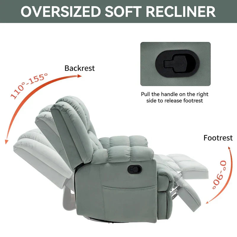 Lazy Boy Swivel Rocker Fabric Recliner Chair, Overstuffed Large Manual Recliner Glider with Pillow Top Arms and Cushion Back
