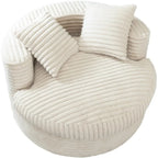 WOWMAX 47 Pollici Rotondo Divano Chaise Lounge da Interno, Divano da Pavimento Oversize Imbottito in Velluto a Coste con 2 Cuscini Decorativi