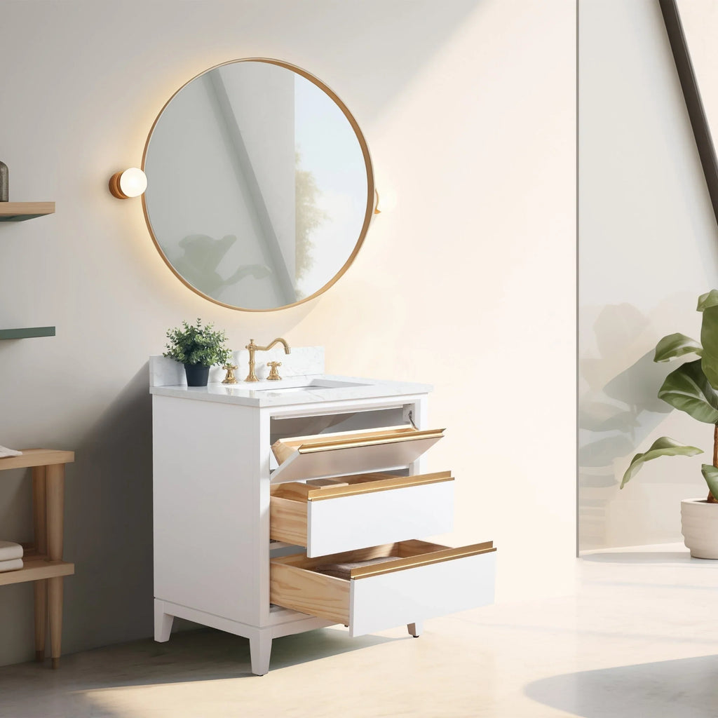 Mobile da Bagno Vanity Art con Lavabo in Ceramica e Top in Marmo Ricomposto