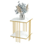 Marble Top Side Table 2 Tier Square Accent End Tables