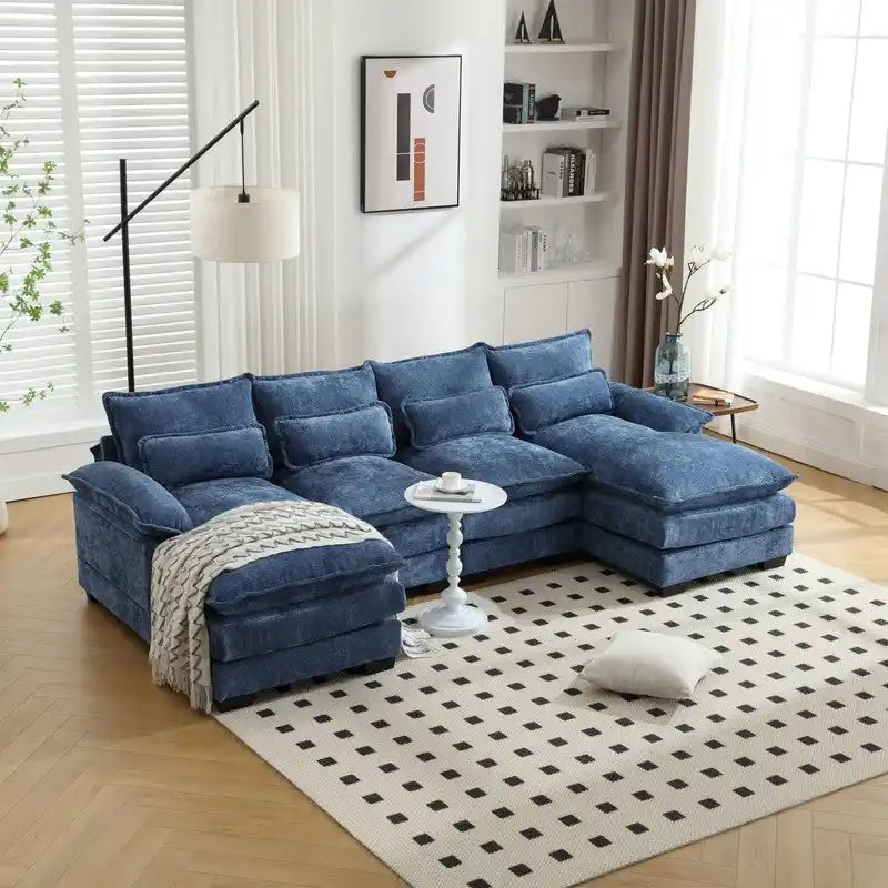 Divano componibile Cloud per soggiorno, divano a U moderno in ciniglia/bouclé, comodo divano letto modulare con doppia chaise longue