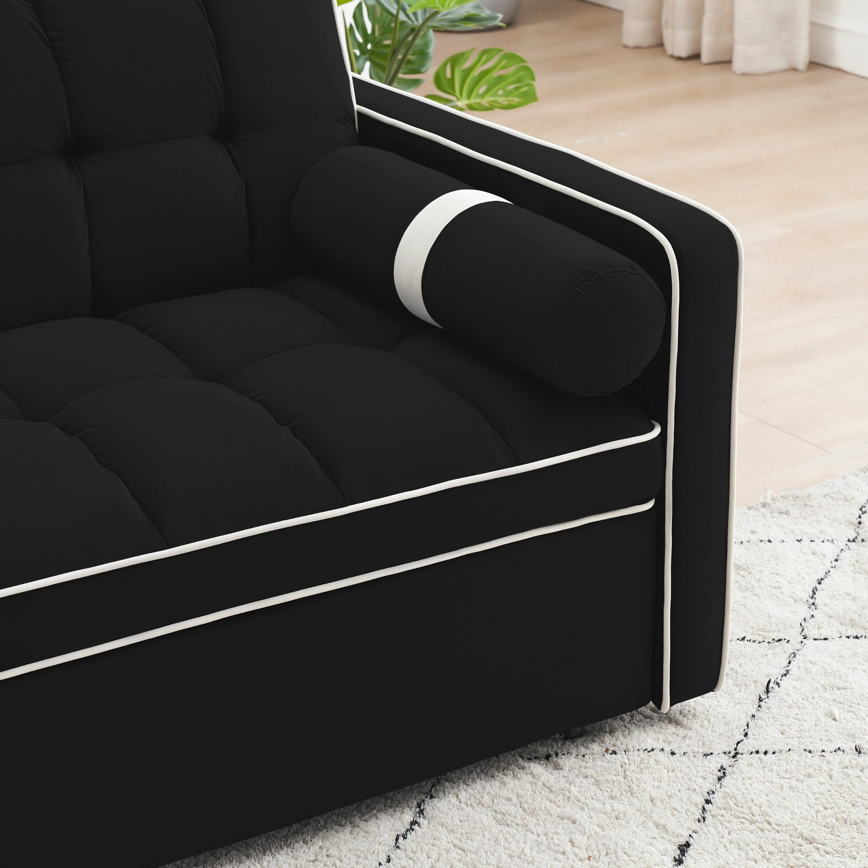 Divano letto trasformabile a 2 posti in velluto da 140 cm con letto estraibile, reclinabile, tasche laterali e supporto per telefono