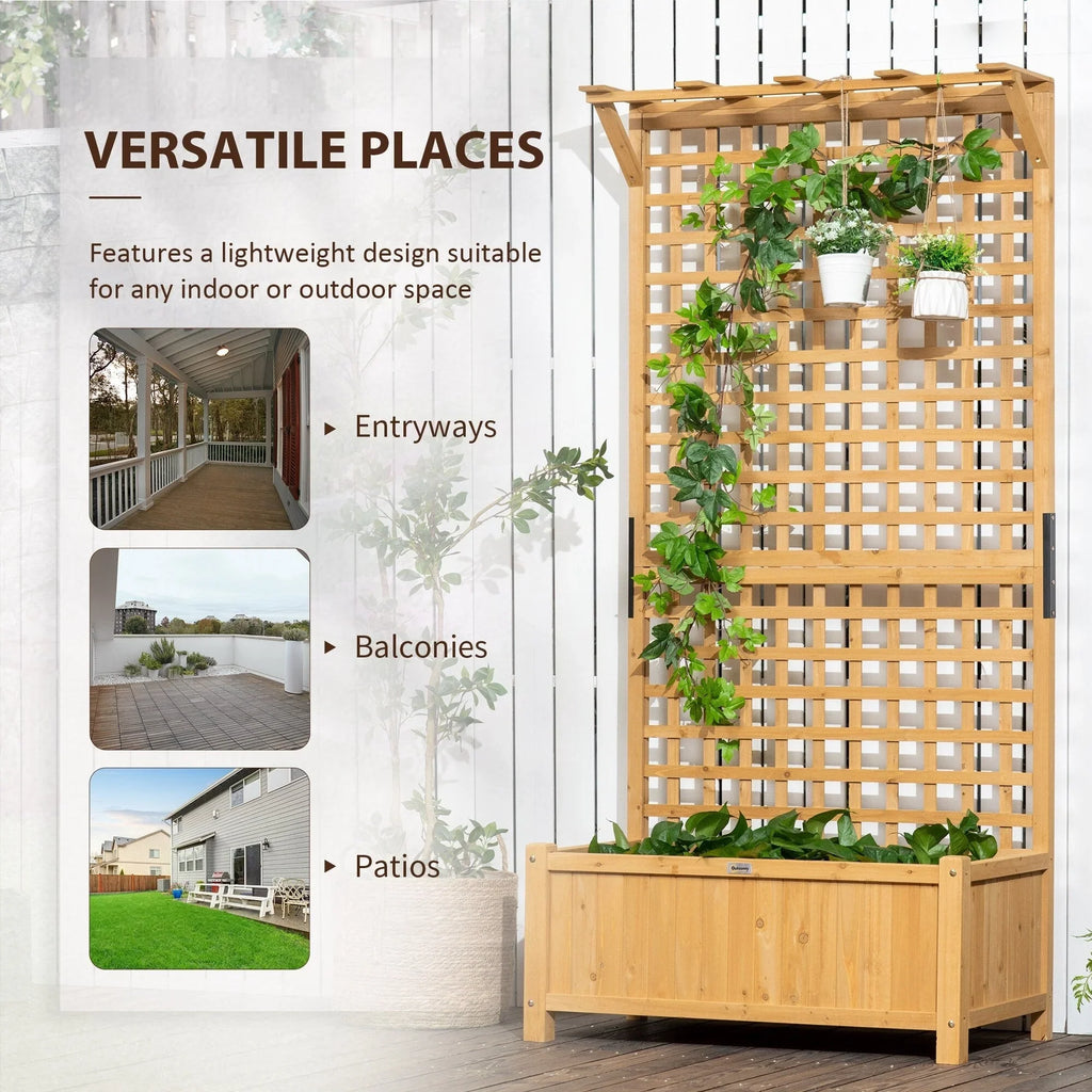 Fioriera in Legno con Spalliera, Letto da Giardino Rialzato per Piante Rampicanti con Fori di Drenaggio e Tetto