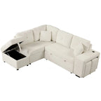 Divano componibile con letto estraibile e pouf contenitore, divano letto convertibile per soggiorno